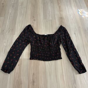 Planet Gold Black Cherries Sz Med Crop Top Floral Square Neck Cottagecore